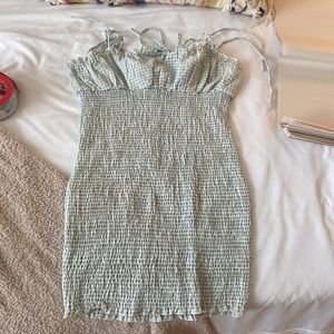 Green gingham tie strap dress